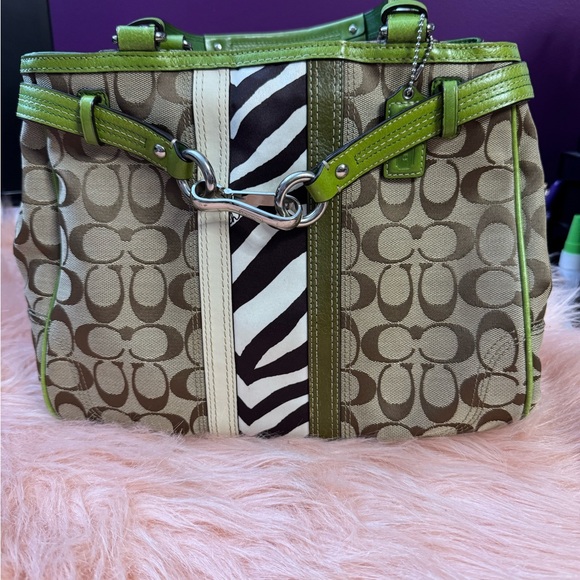 Coach Nancy Green and Brown Signature Tote Bag - Picture 1 of 5